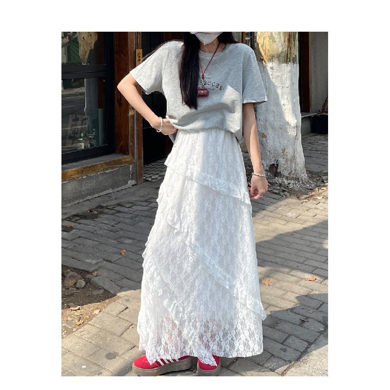 2025 Lace Skirt Women's Summer White A- line Dress Cake Dress Maxi Skirts