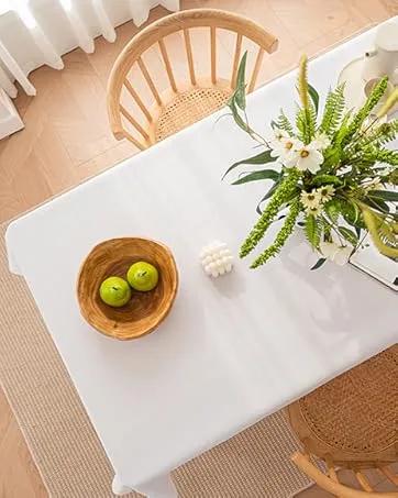 Table Cloth White 60x84 Inch Tablecloth for 6 Foot Rectangle Tables Outdoor Washable Wrinkle Free and Spillproof Polyester Tablecloth for Festival Camping Picnic Party Cover