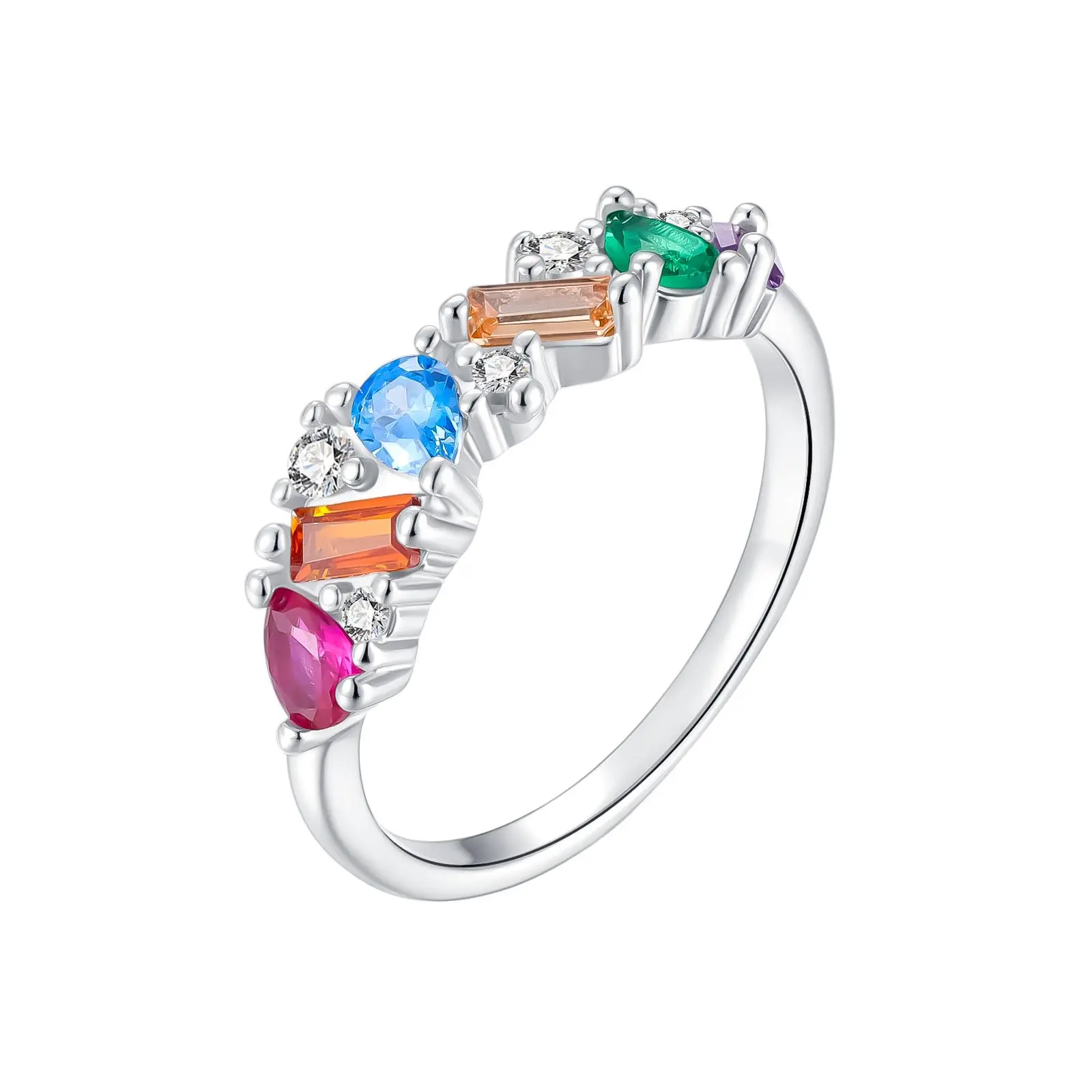 925 Silver-plated Colorful Rainbow Zircon Ring, Perfect Gift for Her