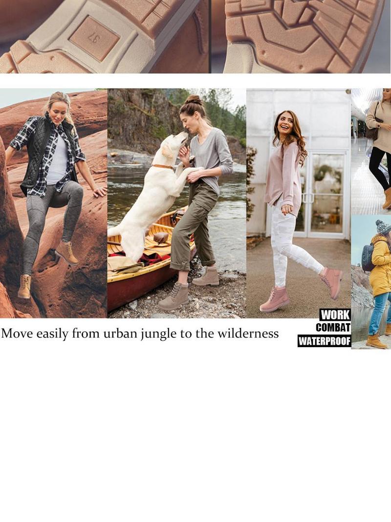 Athlefit Women's Work Waterproof Hiking Combat Boots Lace up Low Heel Booties Ankle Boots