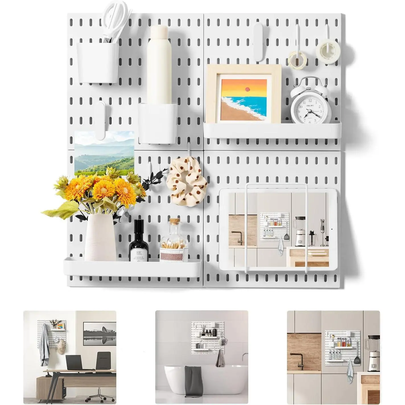 Pegboard Combination Wall Organizer Kit 22" x 22", White | 4 count Pegboards and 17 Accessories, Wall Mount Display Peg board Panel Kits for Bedroom, , Office, Bathroom