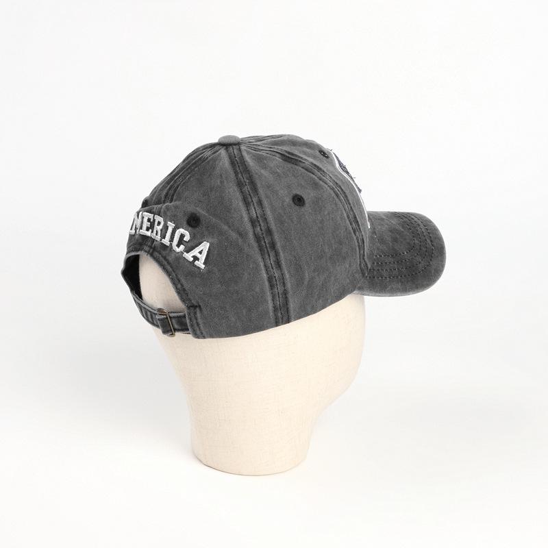 Baseball cap with American flag, pure cotton, letter embroidery, washed and distressed, curved brim, trendy new product