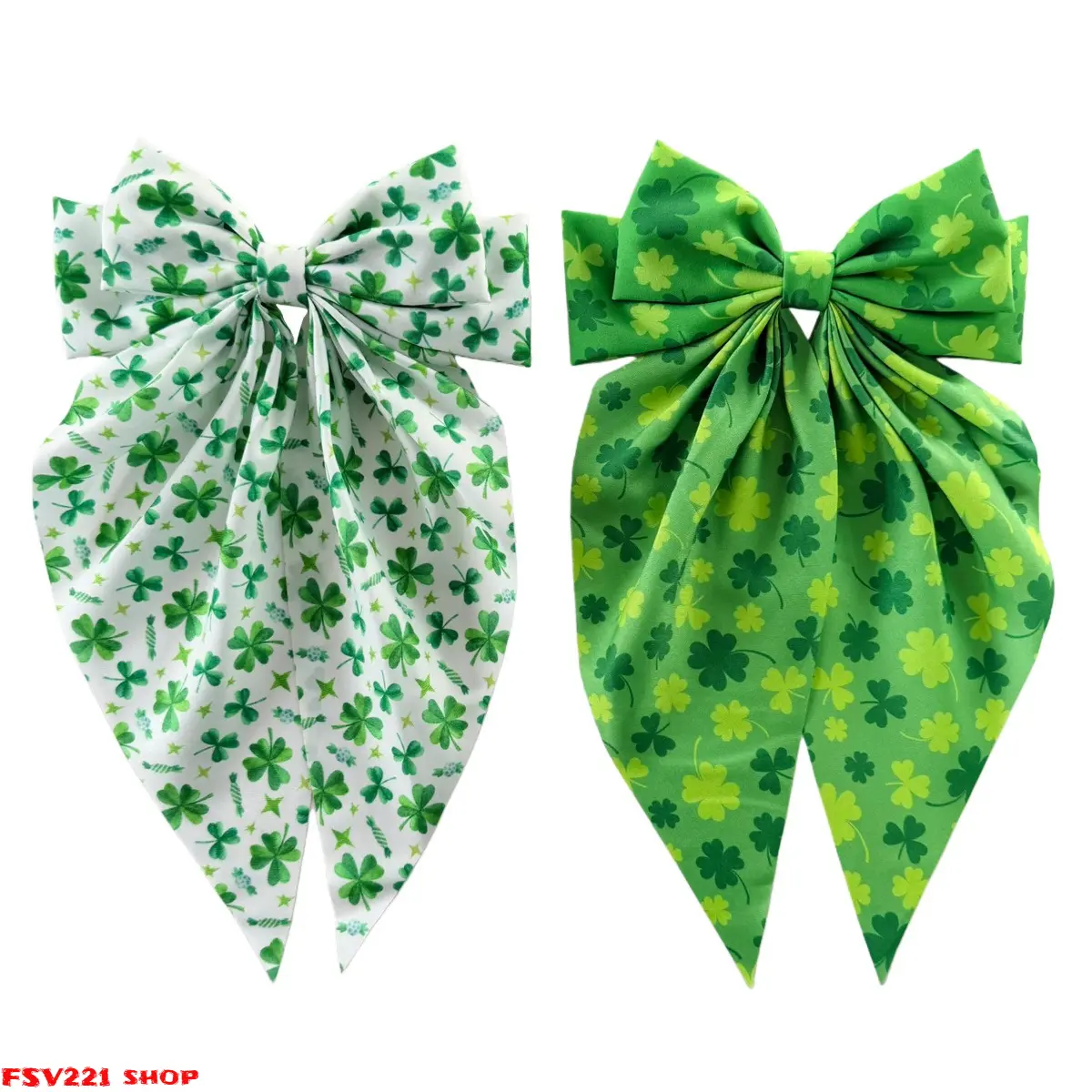 Large Fabric Festive St. Patrick's Day Bow Hair Clip - Fashion Green Shamrock-Print Accessory, Holds Hair Firmly, Ideal for Holiday Parties, Parades
