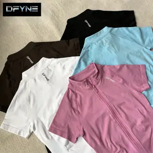 DFYNE Full Matte Quick Dry Short Sleeve Zip Up Yoga Jacket Women - High Stretch Breathable Running Casual Workout Outdoor Activewear