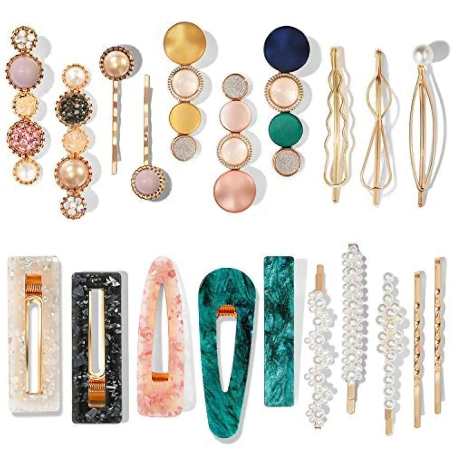 20 PCS Macaron Pearl Acrylic Resin Fashion Hair Clips Set, Cute Hair Barrettes Bobby Pins, Boho Fancy Hairpin Accessories Headwear Styling Tools, Gifts for Women Girls Decorative Wedding