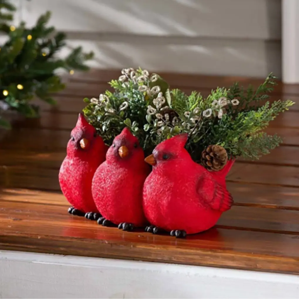 Artistic Cardinal Bird Resin Statue Set, Outdoor Tabletop Decor, Perfect for New Year Garden and Home Display, Garden Statues & Sculptures