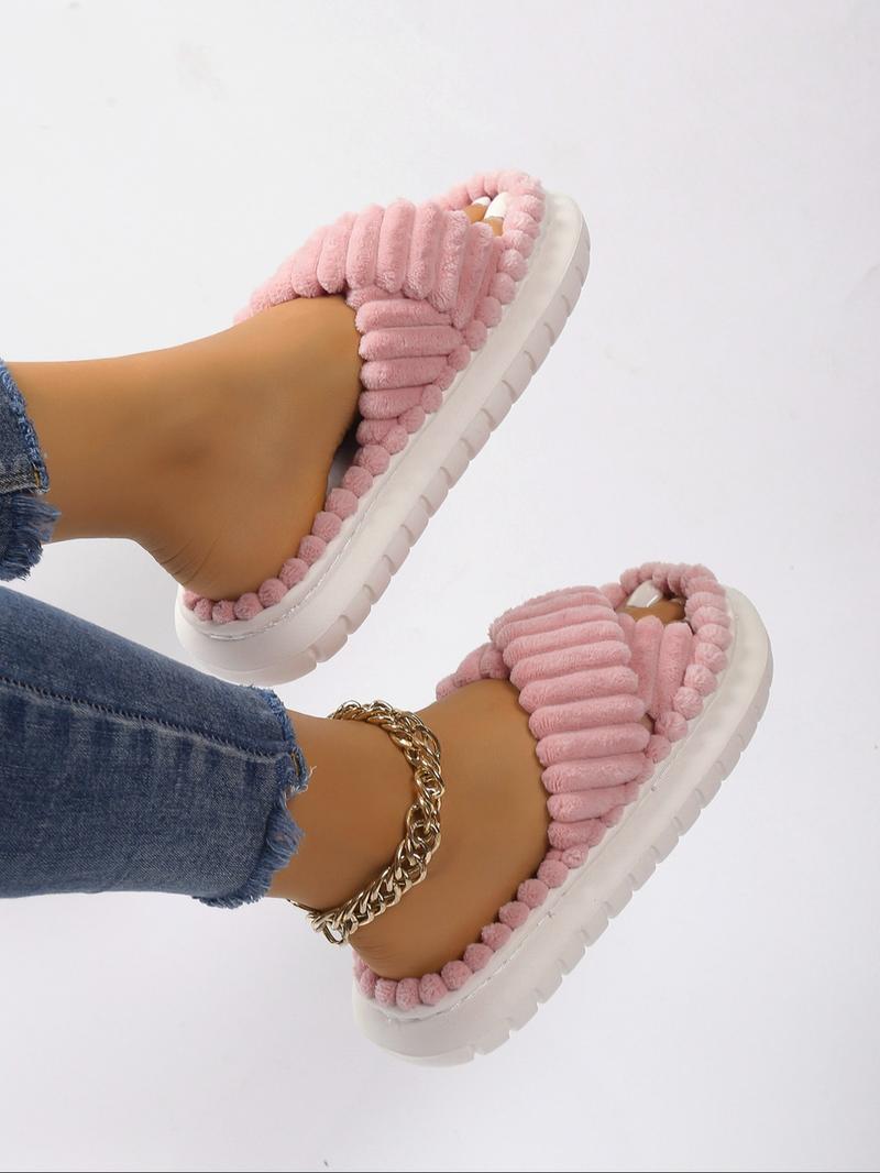 Women's Criss Cross Design Plush Slippers, Casual Soft Comfortable Non-slip Thick Bottom Slippers for Indoor and Outdoor Wear, Bedroom Slippers for Fall & Winter, Footwear