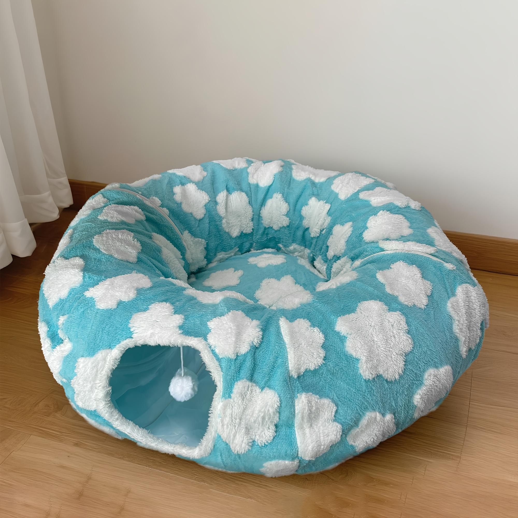 [Foldable Plush Cat Bed] 1pc Foldable Portable Long Plush Cat Bed Cat Tunnel with Plush Cushion