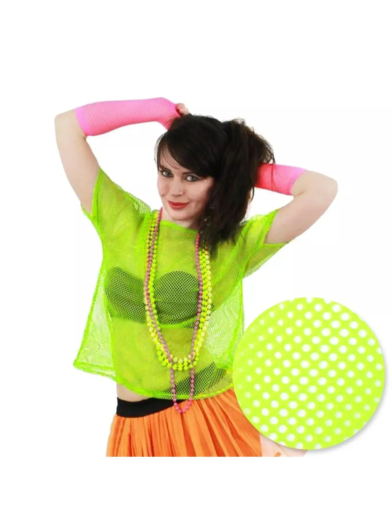 Women's Outfit Accessories Tops Vintage 80s Neon Tops Party Ball Carnival Stage Performance Fishnet Mesh T-shirt