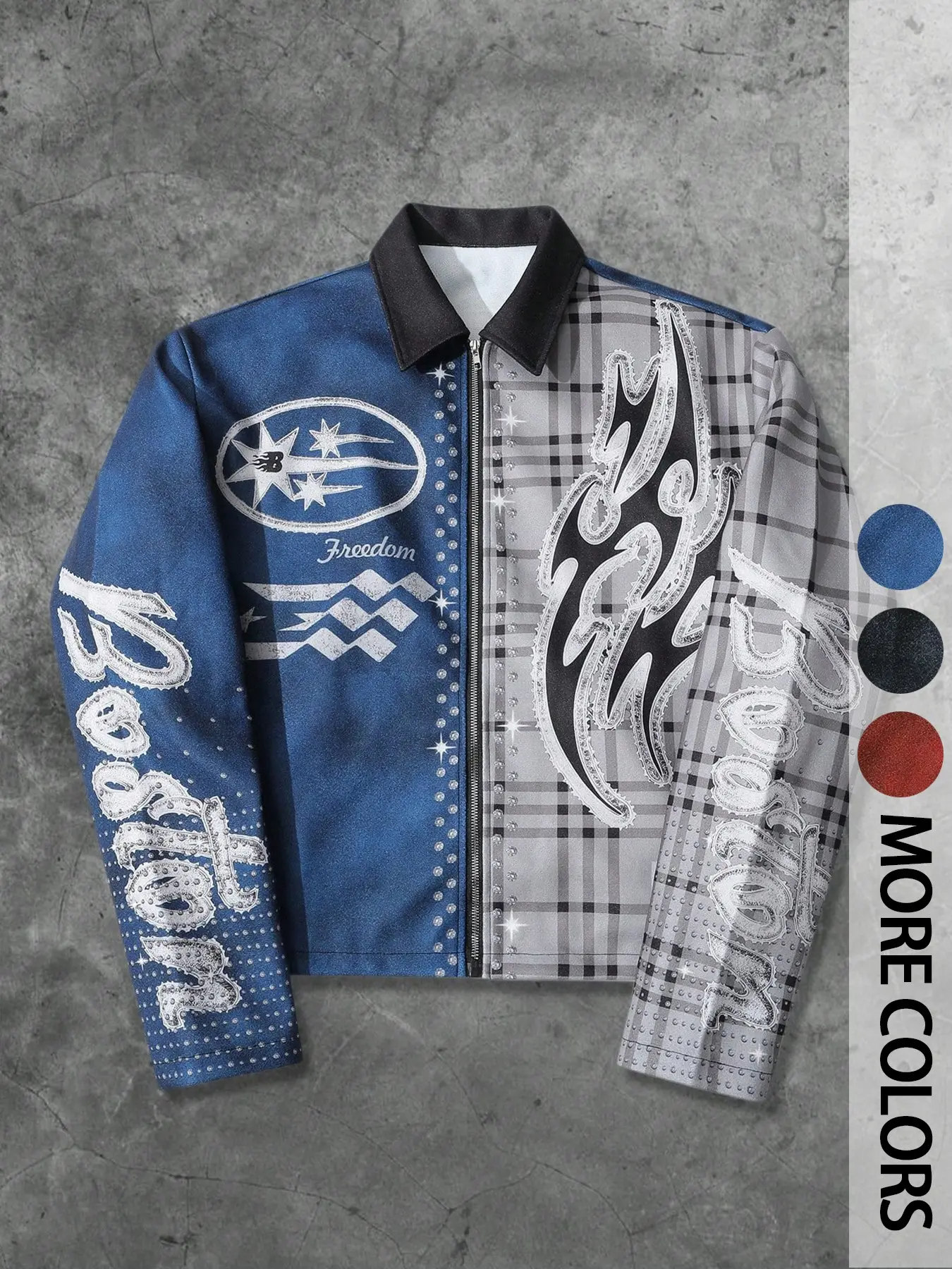 Unisex Trendy Cool Jacket, Rhinestone Sparkle Patchwork Design, Cyberpunk Style, Casual Streetwear, Breathable Fabric, All-Season Wear