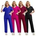 Brand New Women's Medical Scrub Suit Stretch Surgical Uniform with Pockets Top and Pants Nurse Doctor Workwear Overalls Casual Womenwear