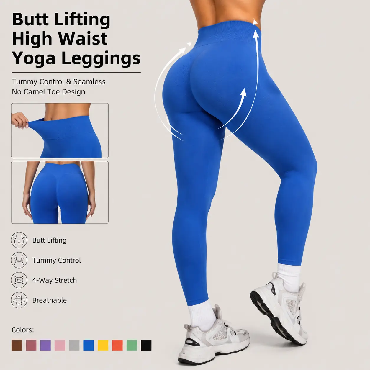 Women's Mid-Rise Seamless Nylon Yoga Leggings - Sporty Chic Female Compression, Quick-Dry Synthetics, Butt-Lifting Pants for Fitness & Daily Training High-Waist gym woman fits