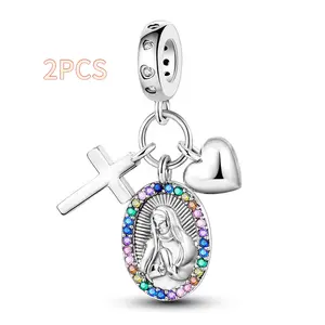 Heart-Shaped Cross & Virgin Mary Pendant, Anti-Oxidation Women's Religious Charm, Faith-Inspired Elegant CostumeJ ewelry, Religion-Focused Accessory for Confirmation, Anniversary Gifts
