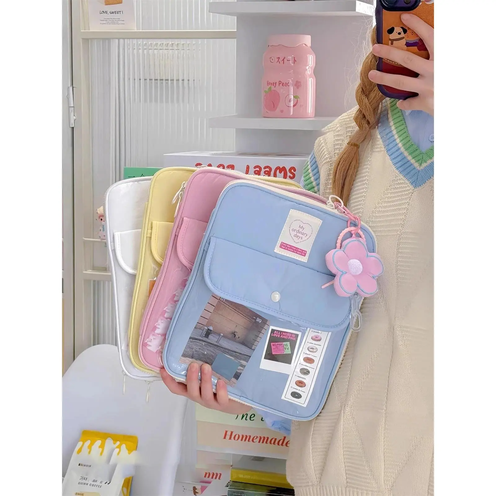 Korean Cute Casual Polyester Laptop Sleeve for Female - 13-14.5 Inch Fit for MacBook Air Pro, Dell, Samsung, LG, Huawei; Tablet Pouch for iPad 9.7-11 Inch