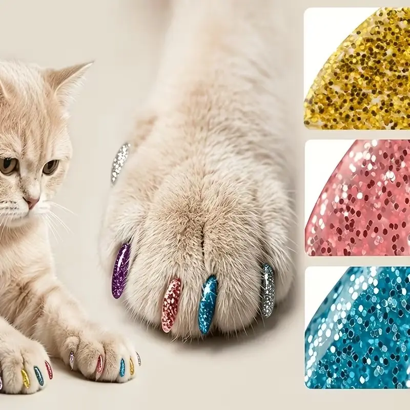 20 Pcs Colorful Cat Nail Caps, Non-Toxic Scratch-Proof Pet Accessories, Furniture Protection, Soft Material, Multiple Colors