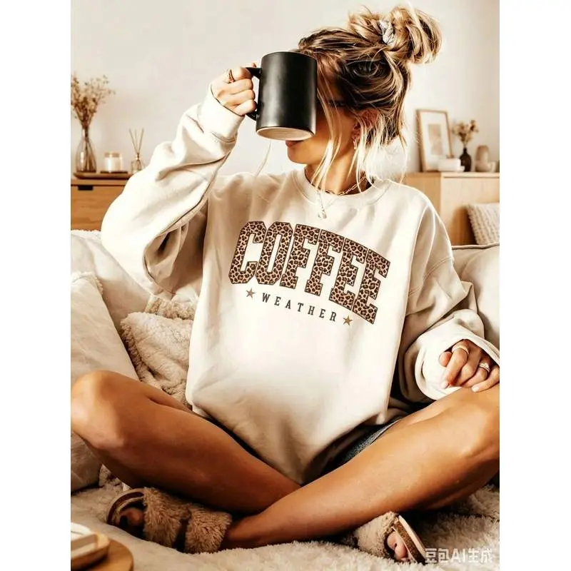 2026 Fall Women Clothes Coffee Weather Sweatshirt, Leopard Print Sweatshirt, Coffee Lover Shirt, Fall Sweatshirt For Women, Autumn Girly,