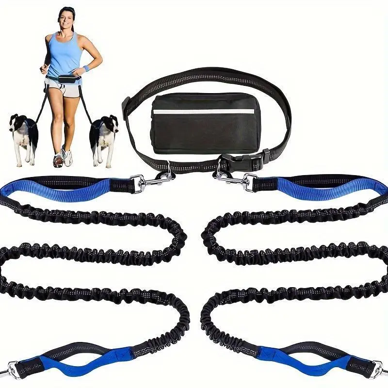 Hands-Free Adjustable Leash Set with Elastic Bungee Cord and Dual Handle for Walking or Running Medium to Large Dogs