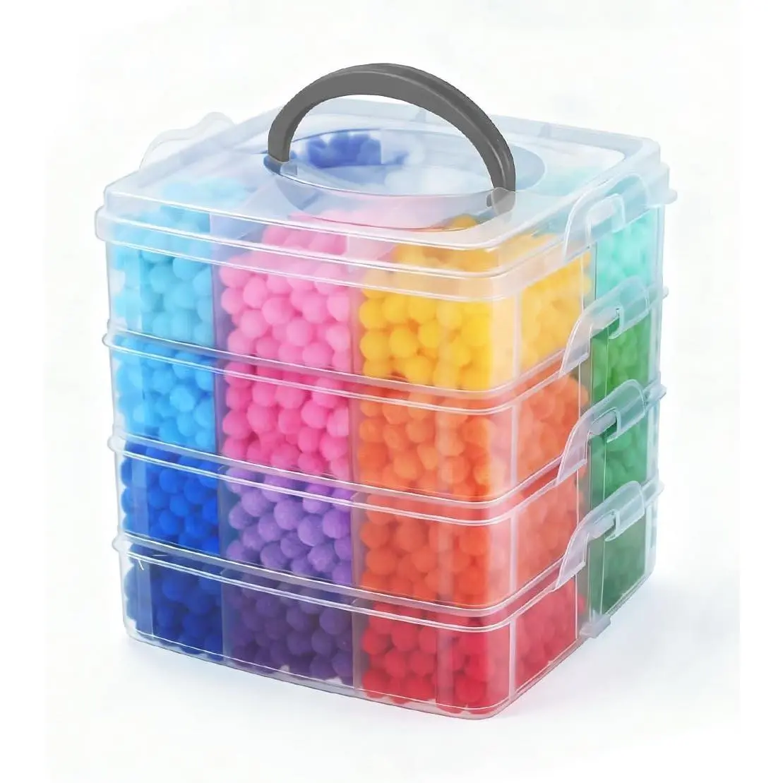 Praisebank Pom Poms, 3600pcs 1cm, 3200 Small Pompom Balls for Arts & Crafts, Soft and Fluffy Craft Pompoms with 400 Wiggle Eyes.(Multi-Colored)