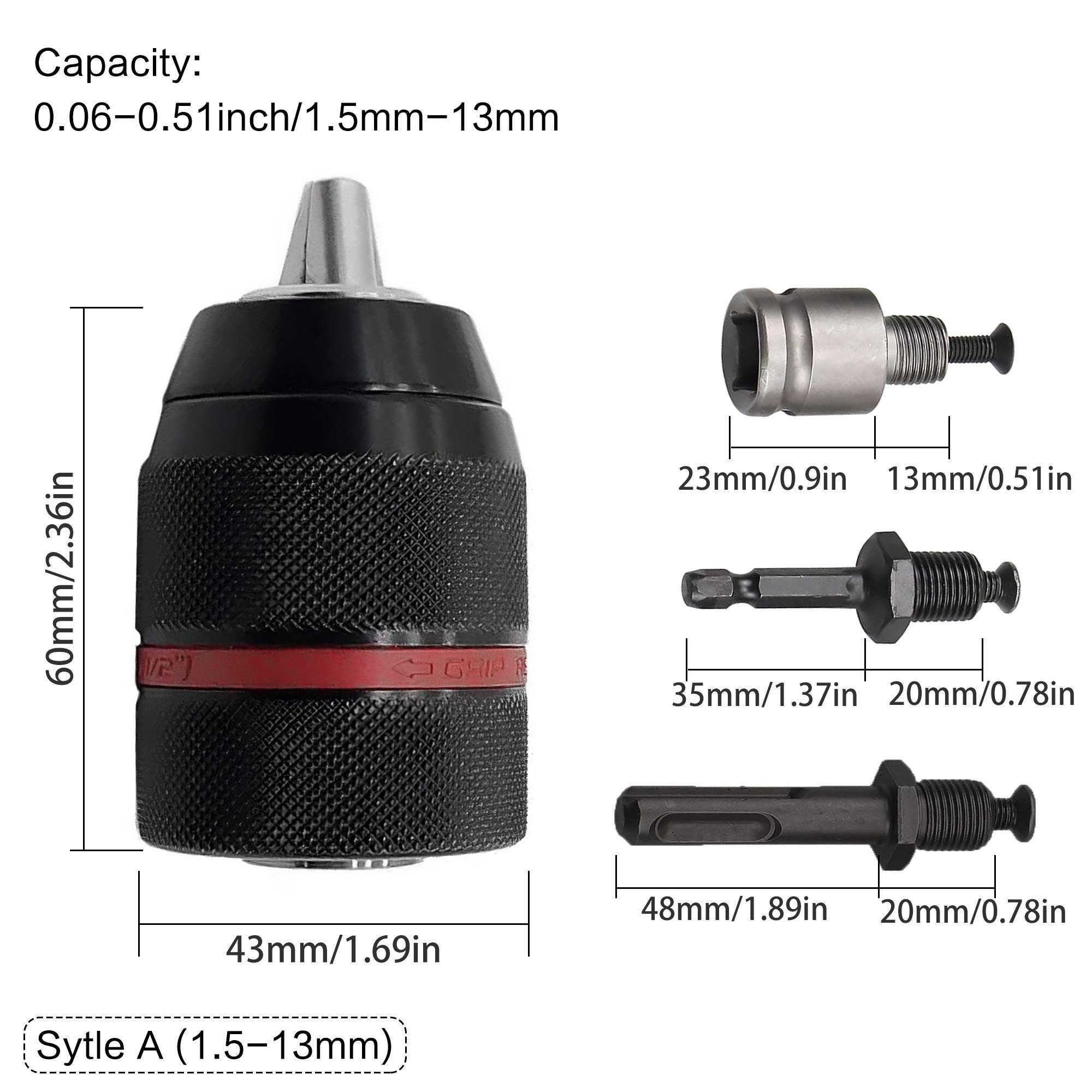 Heavy Duty 1/2-20UNF 13mm Keyless Drill Chuck & SDS & Socket Square Female Adapter, Hardware Tools, Professional Power Tool Accessories, Drill Bit Extension