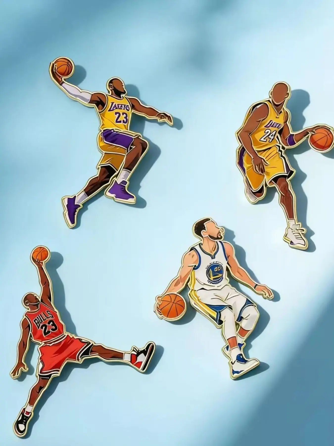 4pcs/set Fashion Basketball Star Brooch Set, Alloy Brooch Pin, Casual Cartoon Pattern, All Seasons Accessory, Versatile Bag Decoration