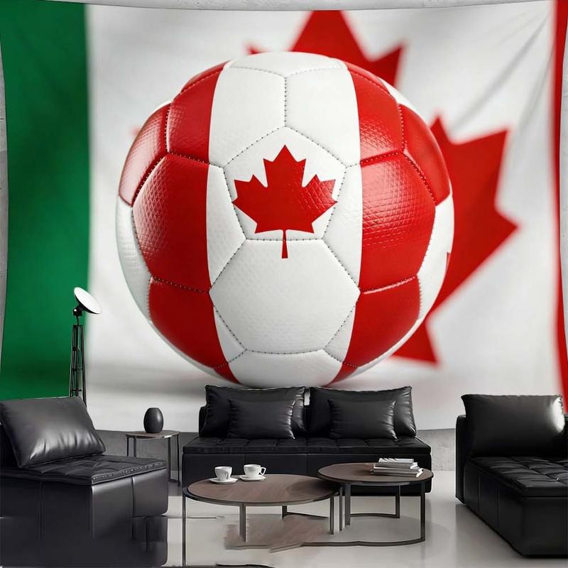 1 pc microfiber Canada Soccer Ball World Cup Tapestry Wall Hanging Decoration for Living Room Bedroom Outdoor Holiday Atmosphere Enhancement Soccer Theme Home Decor Tapestry Background Cloth Hanging Cloth Wall Cloth Decorative Cloth