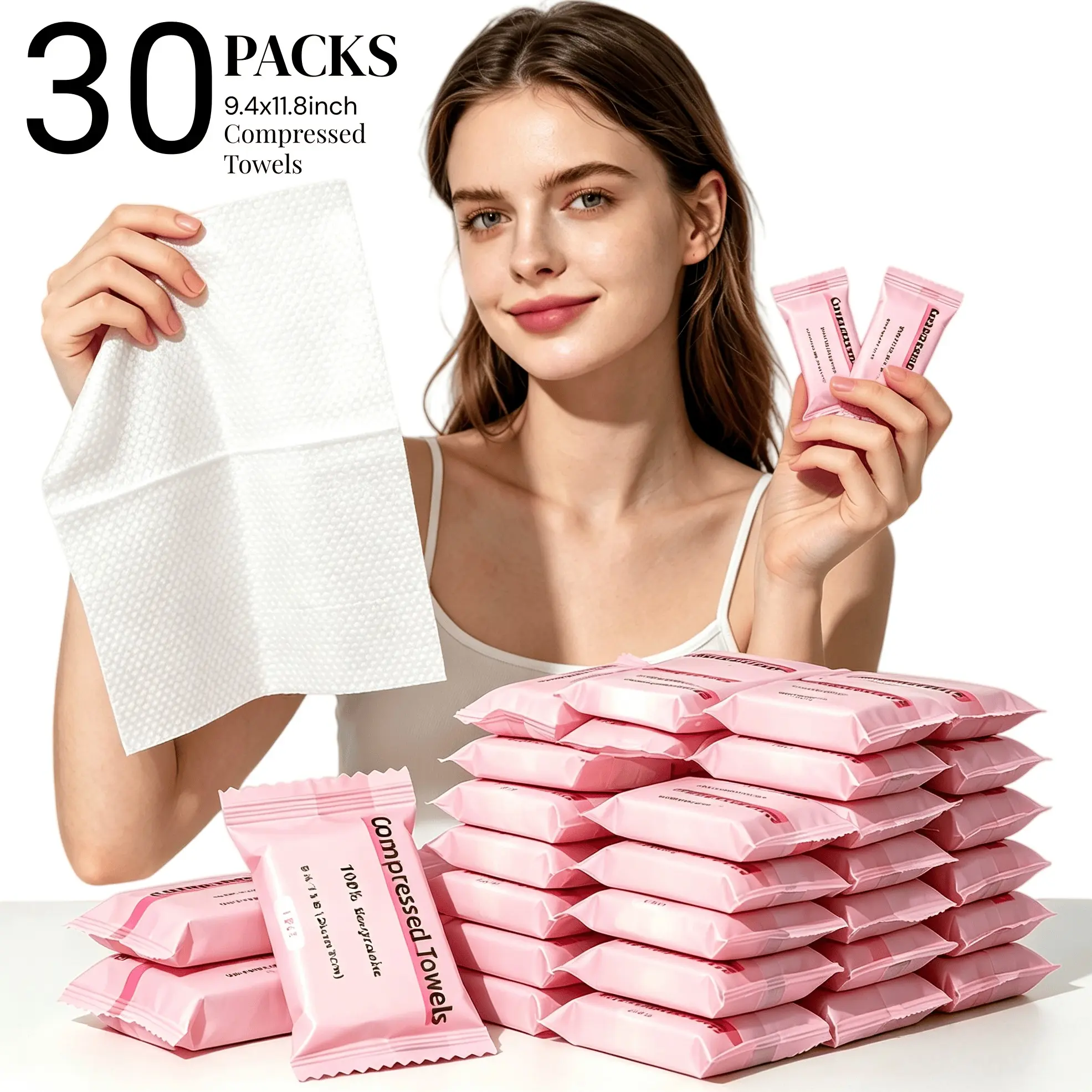 Compressed Towel Tablets, Portable Disposable Face Towels, Disposable Facial Towels, Individually Wrapped Compressed Towels, Expands with Water, Soft & Lint-Free,Travel Size (Extra Large&Large)