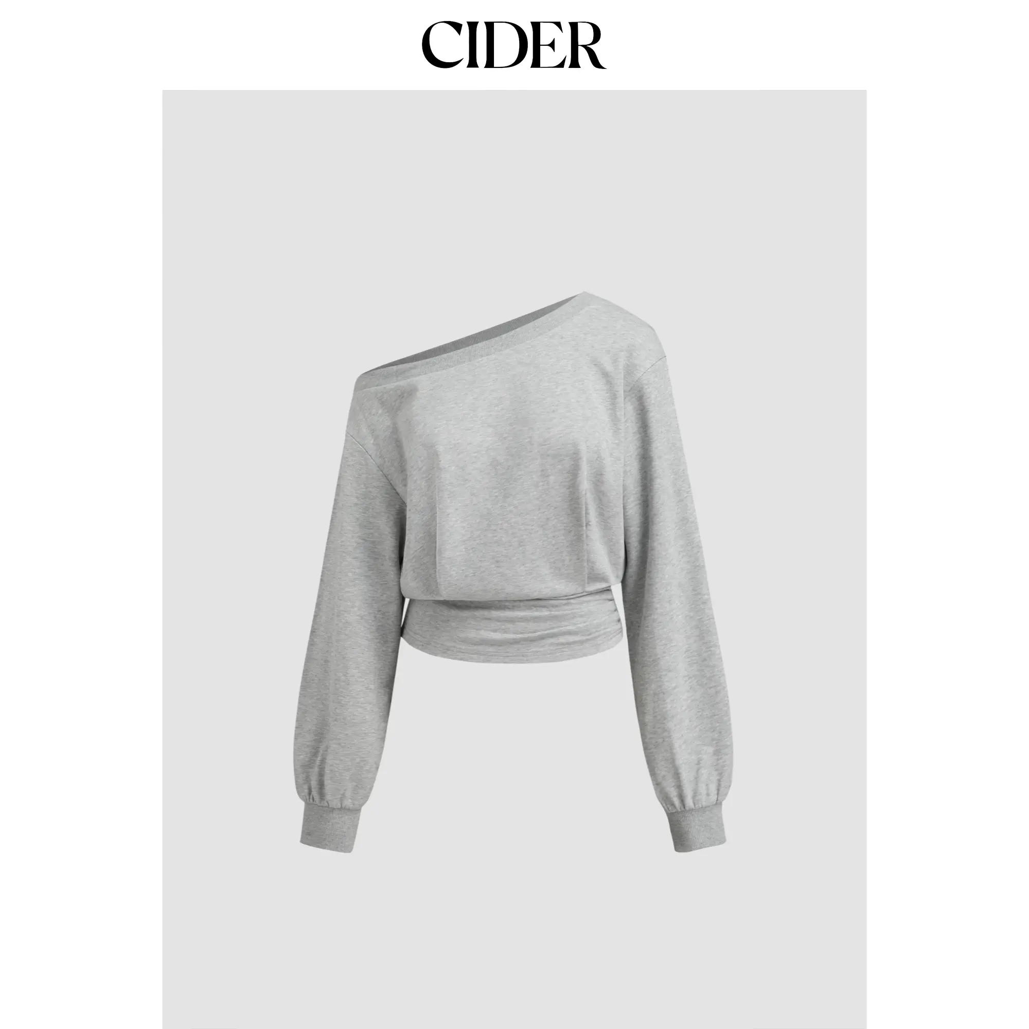 Cider Cotton-blend Asymmetrical Neck Ruched Cinched Waist Sweatshirt SummerFinds