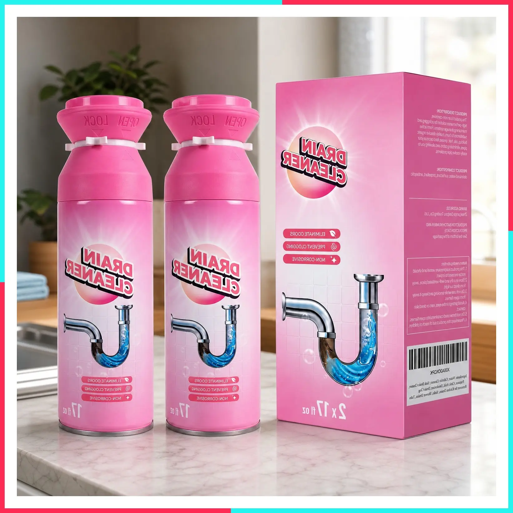 Foaming Sink Drain Cleaner & Deodorizer, Drain Clog Remover (2pcs)