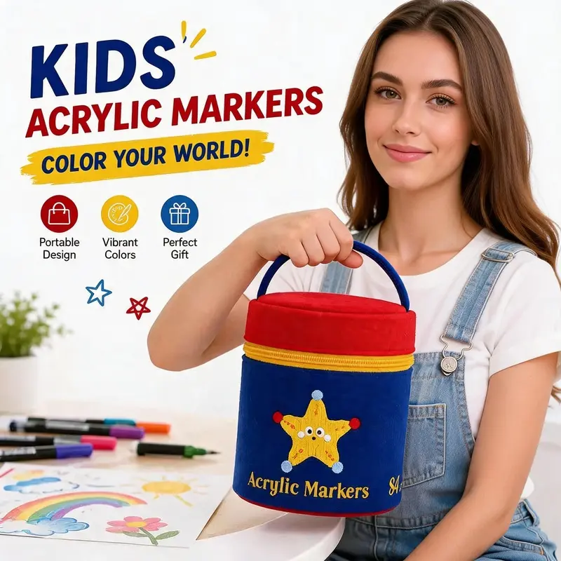 24/36/48 Colors Felt Barrel Acrylic Marker Pens Soft Tip Kids Painting Set Student Graffiti Pens Journaling Supplies Art Drawing Tools for Children School Home Craft Projects