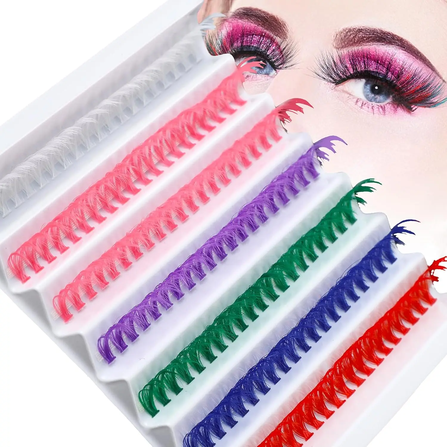 Sibba Colored Lashes Cluster, 14MM Individual False Lashes, Wispy & Curl Eyelashes, DIY Eyelashes Extension at Home, 140Pcs Colorful Cluster Eyelashes,bottom,clusters,bonding,tool,cofier,glueless,thick,eyelash extension,map,cluster magnetic ,cosplay,party