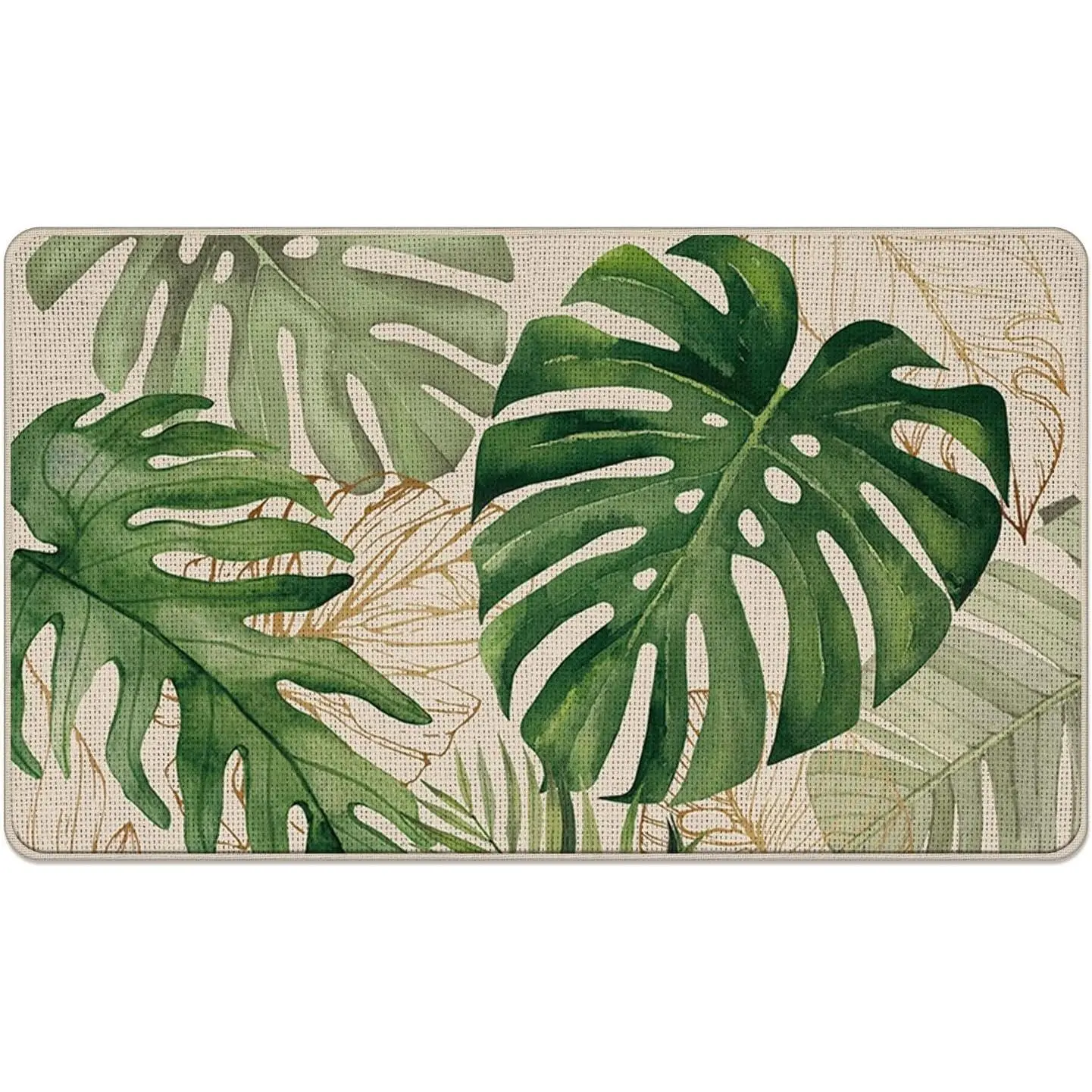 Spring Summer Tropical  Front Door Mat, Hawaii Monstera Palm | Leaves Decorative Doormat Non-Slip Floor Entryway Rug, Botanical Low Profile Indoor Outdoor  Kitchen Decor 17''x29''