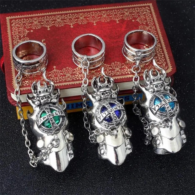 Unisex Hitman Reborn Anime Revolving Ring - Dark Gothic Metal Cosplay Prop with Gemstones, 17/18/20mm Inner Diameters, Metal Coating, Daily Wear Costume Jewelry for Punk Gothic Fans, Vintage Street Anime Figures