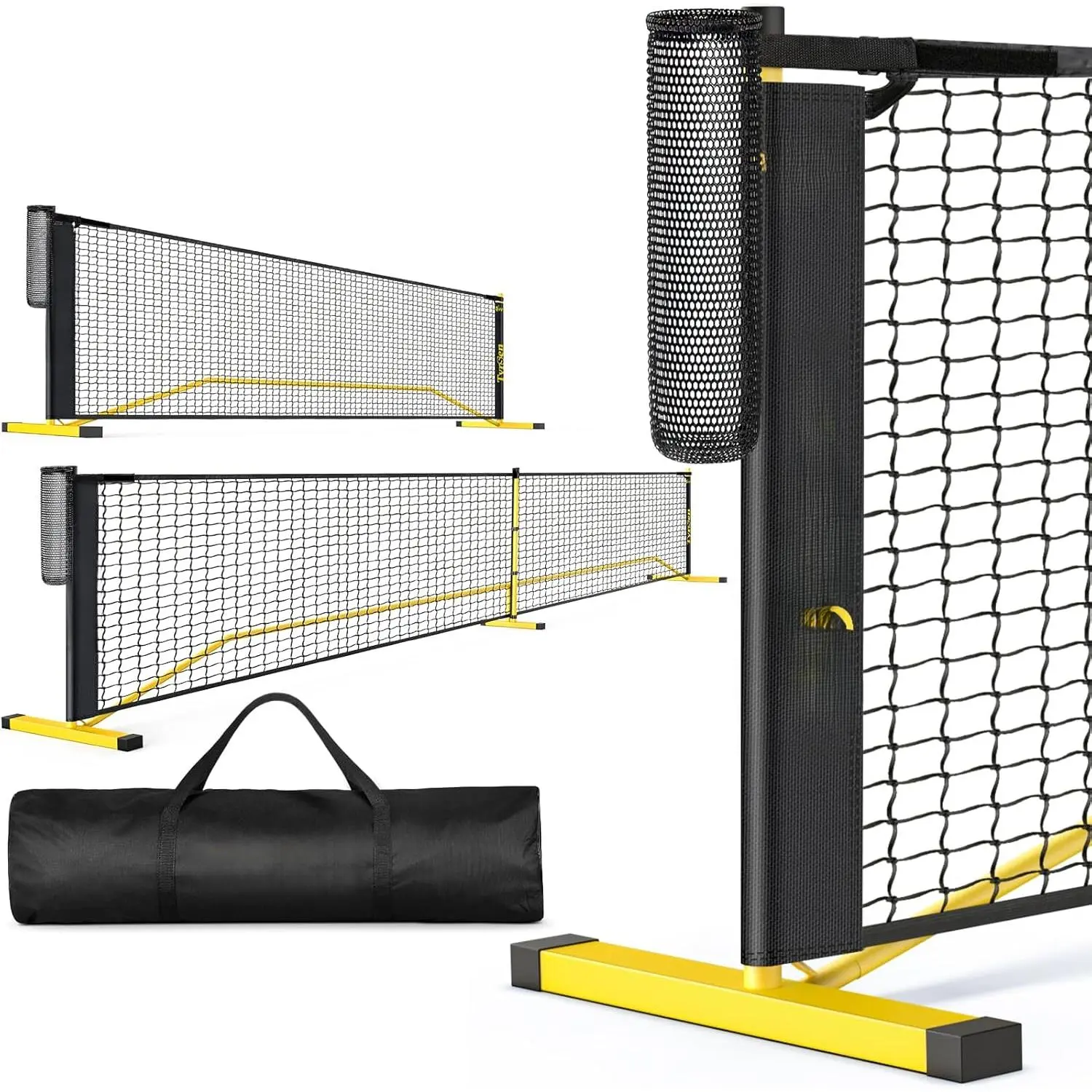 Portable Pickleball Net for Driveway, 22 FT Regulation Size & 11 FT Half Court Size Pickle Ball Net with Ball Collector, 2-in-1 Pickle Ball Net with Carry Bag for Garages Backyard