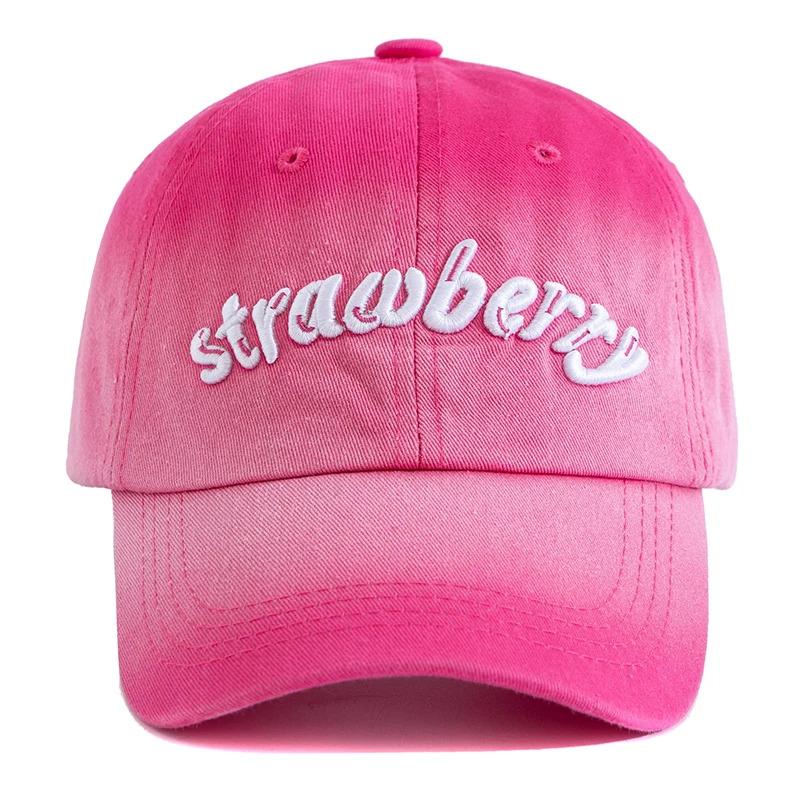 New Women Washed Cotton Cap Strawberry Embroidery Gradient Color Baseball Cap Female Outdoor Fashion Dad Hats