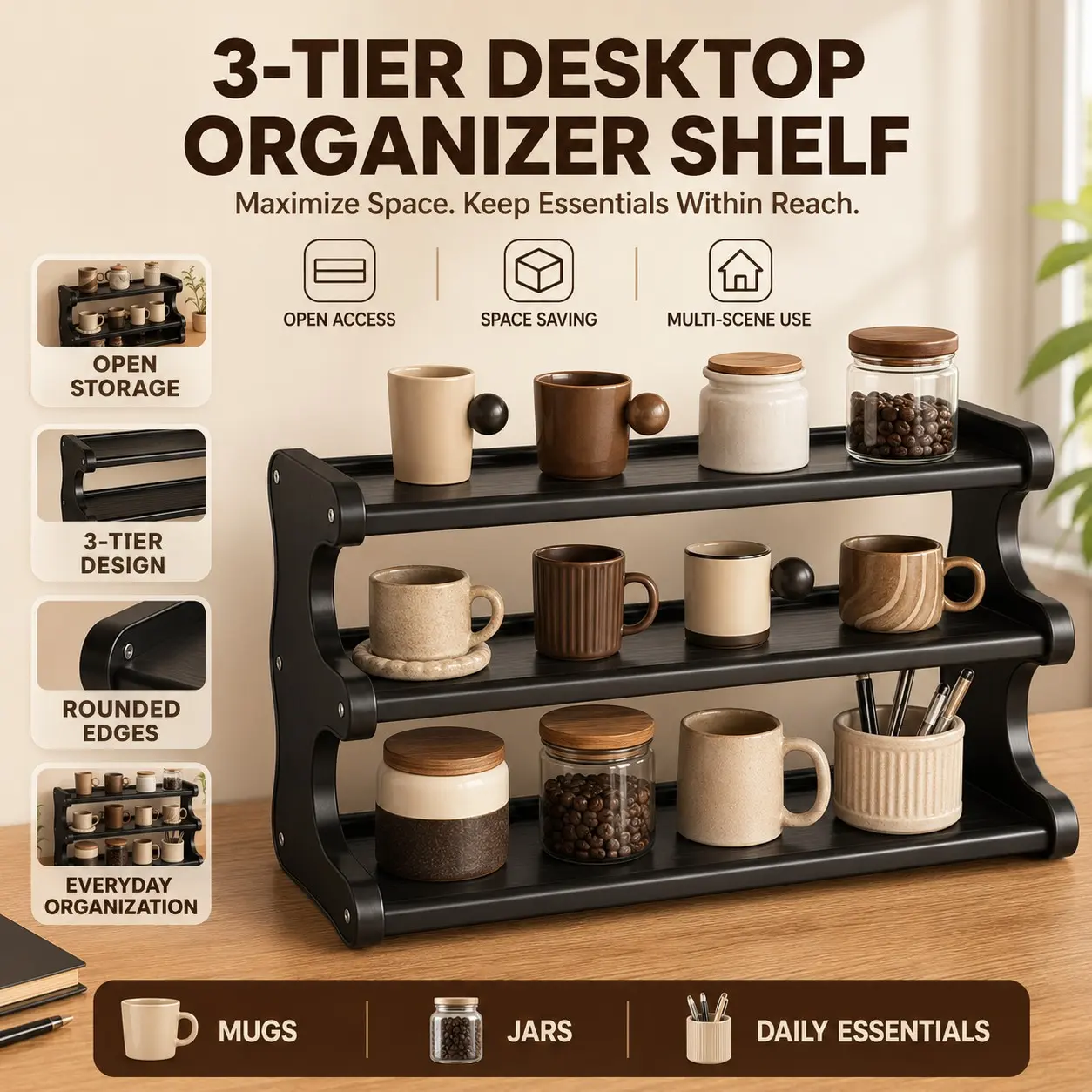 High-Style Coffee Desk Organizer, Minimalist Cup Holder, Perfect for Home Brewing Area, Bathroom Counter, Kitchen Countertop, Tea Room Storage