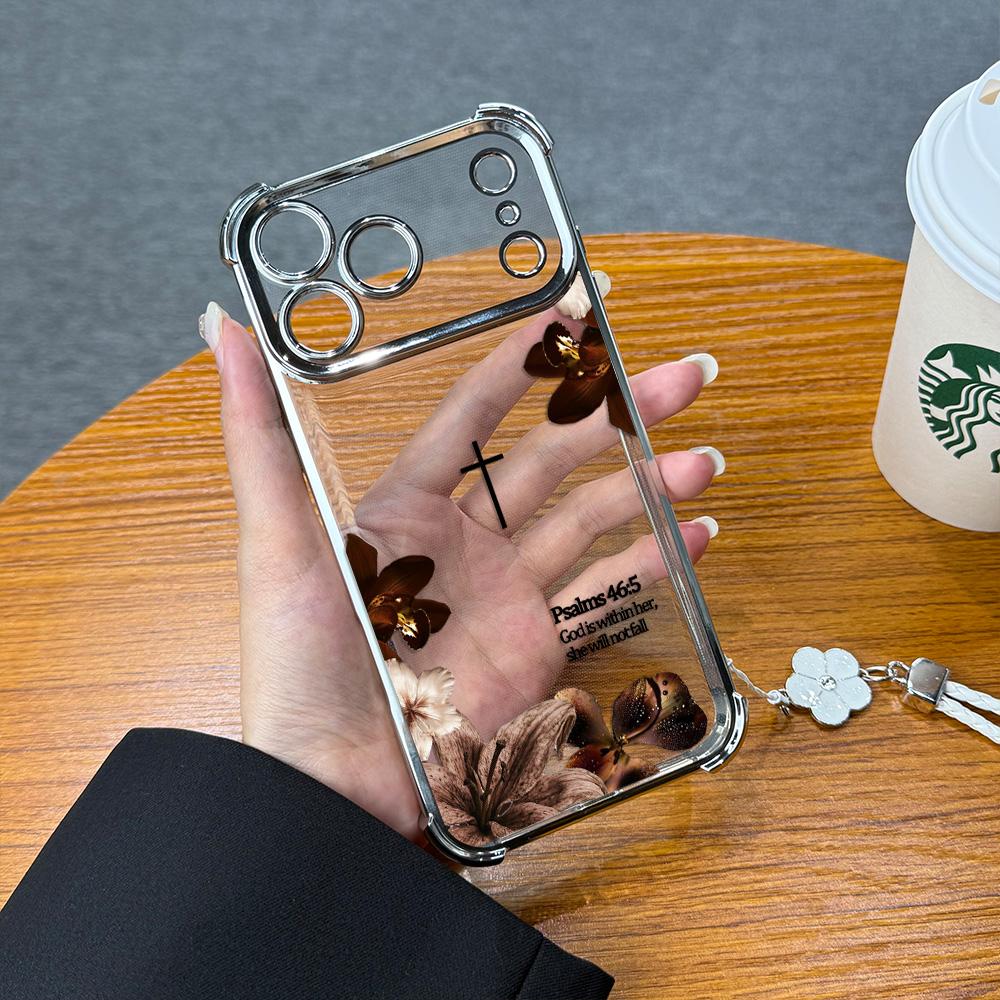 Premium Plating Edge Bible Verse Case With Hand Strap For iPhone Samsung Galaxy 17Pro Max Air 16 15Plus 14 13 12 11 XR XS S25 S24 S23 S22 Aesthetic Cross Floral Case For Religious Women Daily Decor.NN129