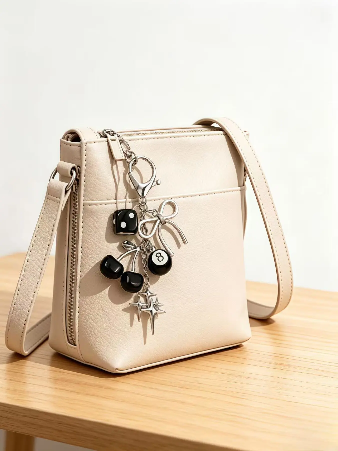 8 Ball Dice Pendant Keychain, Cute Y2K Aesthetic Star Key Ring Accessory, Cherry Bow, Suitable for Women's Wallets and Handbags