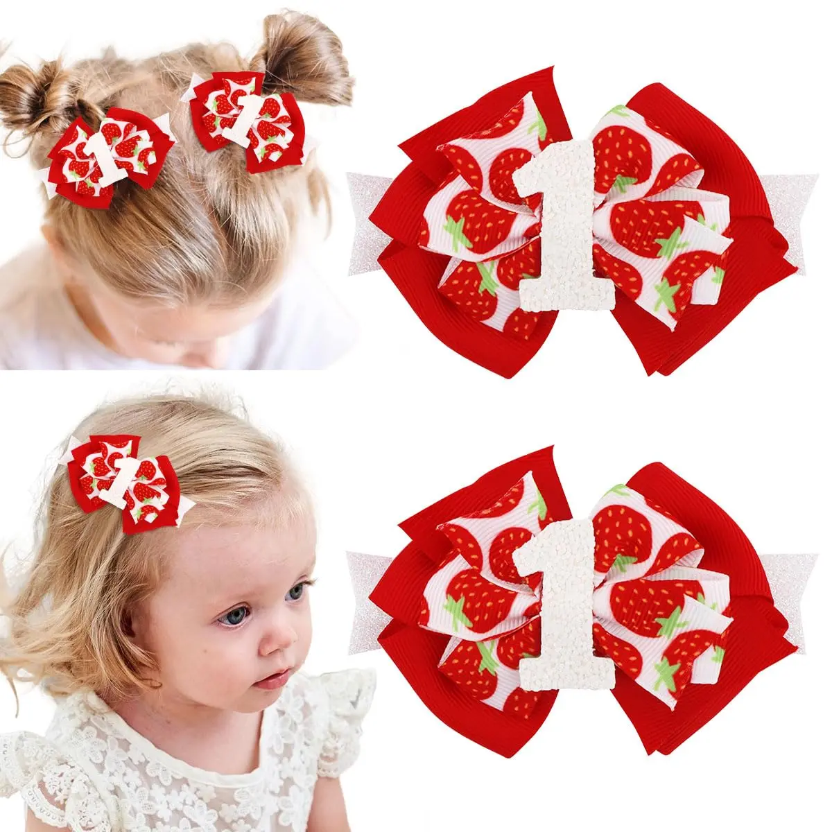 Strawberry Hair Bow Clips 1st Birthday Berry First Birthday Decor Berry Sweet  Birthday Party Decorations Strawberry Hair Accessories