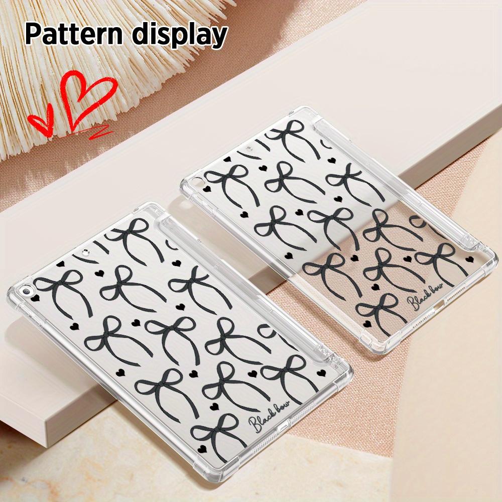 Bow & Heart Pattern Clear Tablet Case with Built-in Pencil Holder, Soft TPU, for iPad Air 4/5/6, iPad Pro 11 2024, iPad Mini 4/5/6/7, iPad 10th Gen, iPad 9/8/7 Series. Shockproof, Portable, One-Side Protection, Easy to Carry Outdoor.