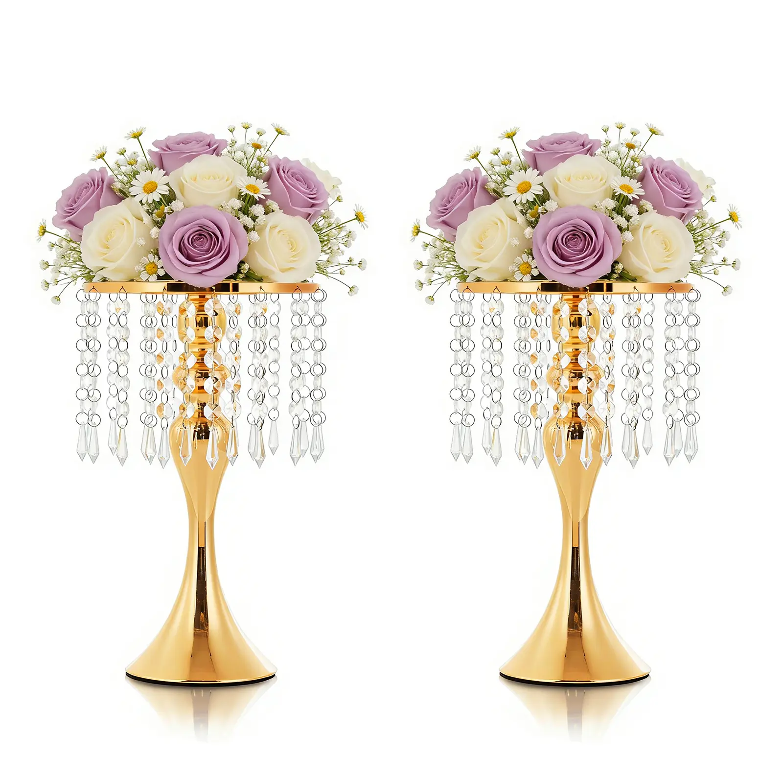 4/2Pcs Gold Vases for Centerpieces, 13.8 Inch Tall Metal Flower Vases for Wedding Centerpieces, Parties, Anniversaries & Home Decor
