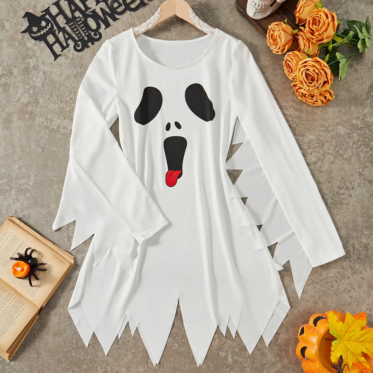 Women’s White Ghost Halloween Cosplay Dress, Sexy Spooky Role Play Costume Gown, Ghost Themed Party Outfit for Carnival Night, Masquerade Ball and Halloween Trick or Treat Events