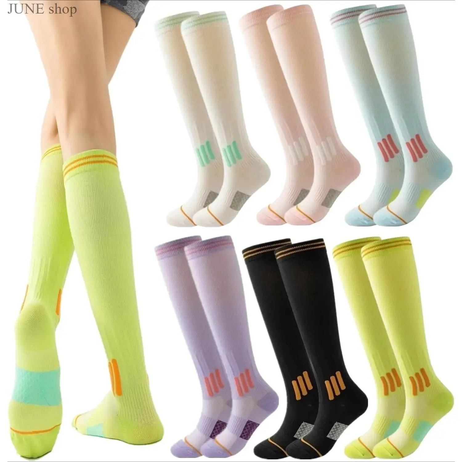 MICBAM Women's 6-Pack High-Performance Compression Socks, Knee-High Support Hosiery, Breathable Athletic Stockings For Running, Travel And All Kinds Of Intense Sports Activities