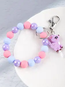 Cute Cartoon Spotted Deer Beaded Wrist Keychain, Macaron Mixed Color Matte & Glossy Beads, Kawaii Bag Pendant Gift for Girls Women