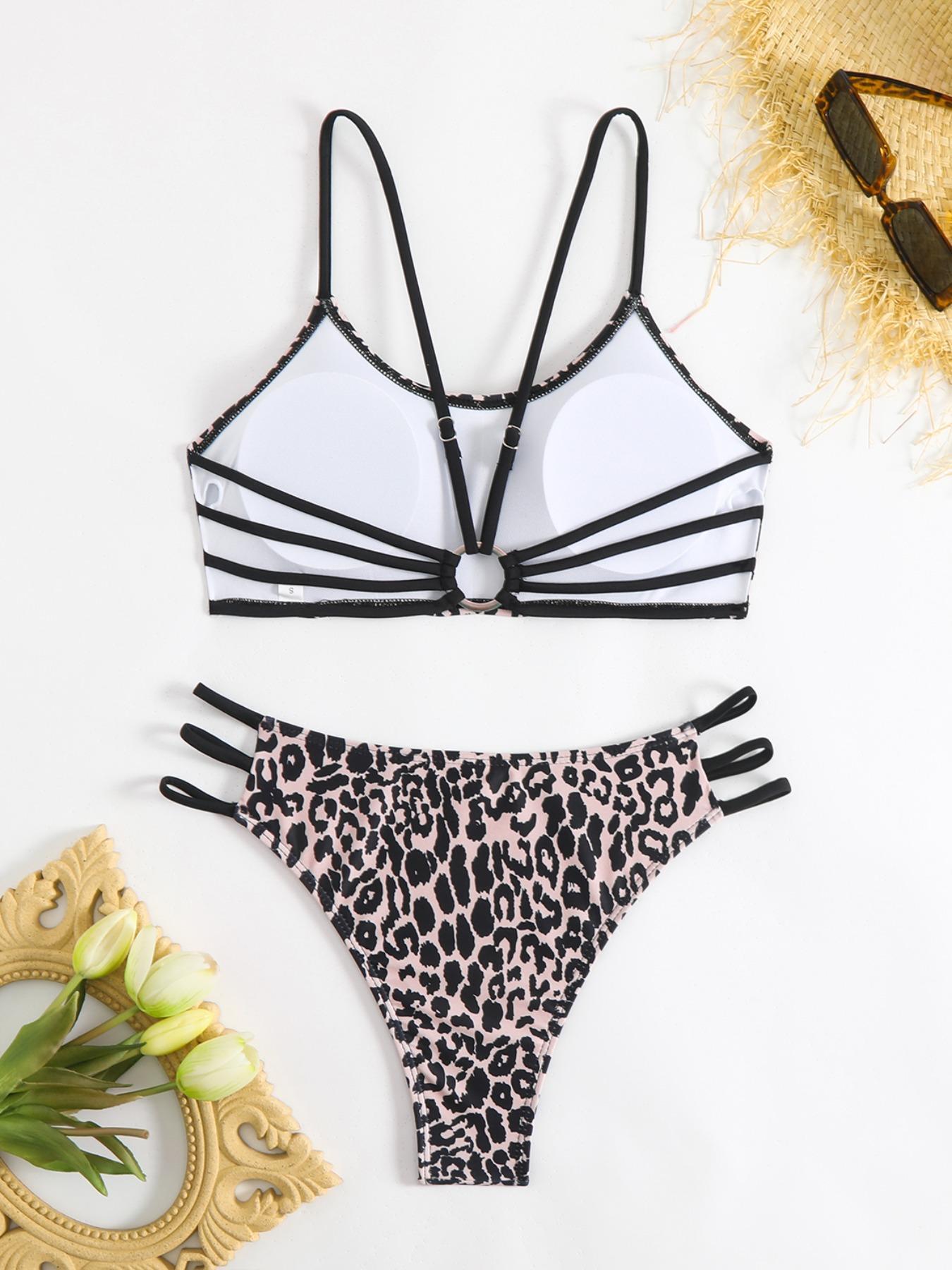 Women's Leopard Print Bikini Set, Casual Fashion Chic Swimsuit Set for Beach Holiday Vacation, Ladies Swimwear for All Seasons, Swimsuit Style Bikini