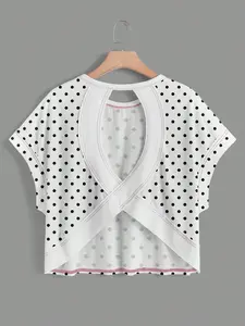Women's Summer Polka Dot Batwing Sleeve Backless Cutout Casual Sporty Elegant Vacation Style Vibe Loose Fit Retro Tank Top T-Shirt