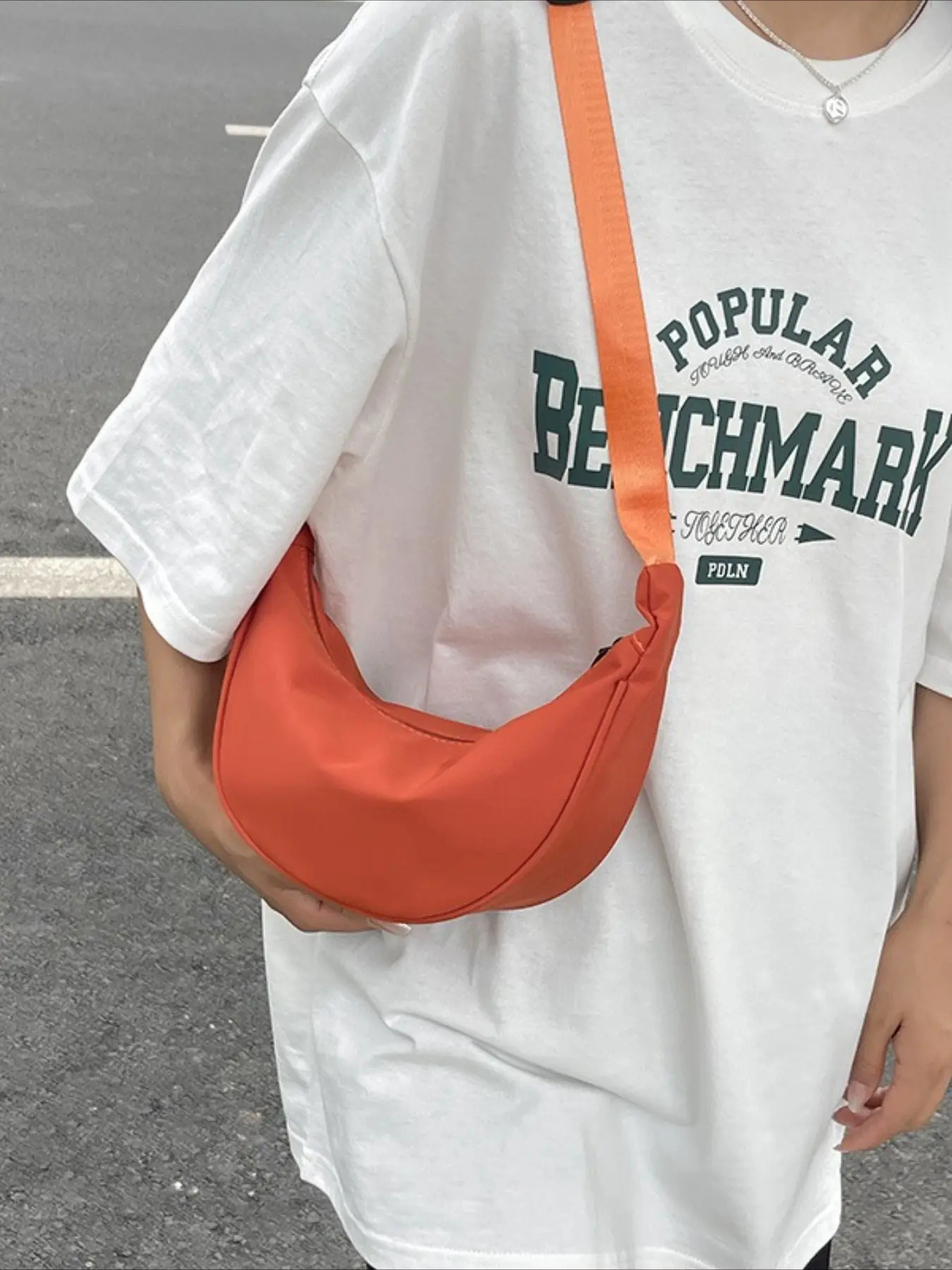 Crescent Nylon Crossbody Bag, Simple Solid Color Adjustable Strap, Casual Shoulder Bag, Compact Everyday Purse, Casual Crossbody Bags