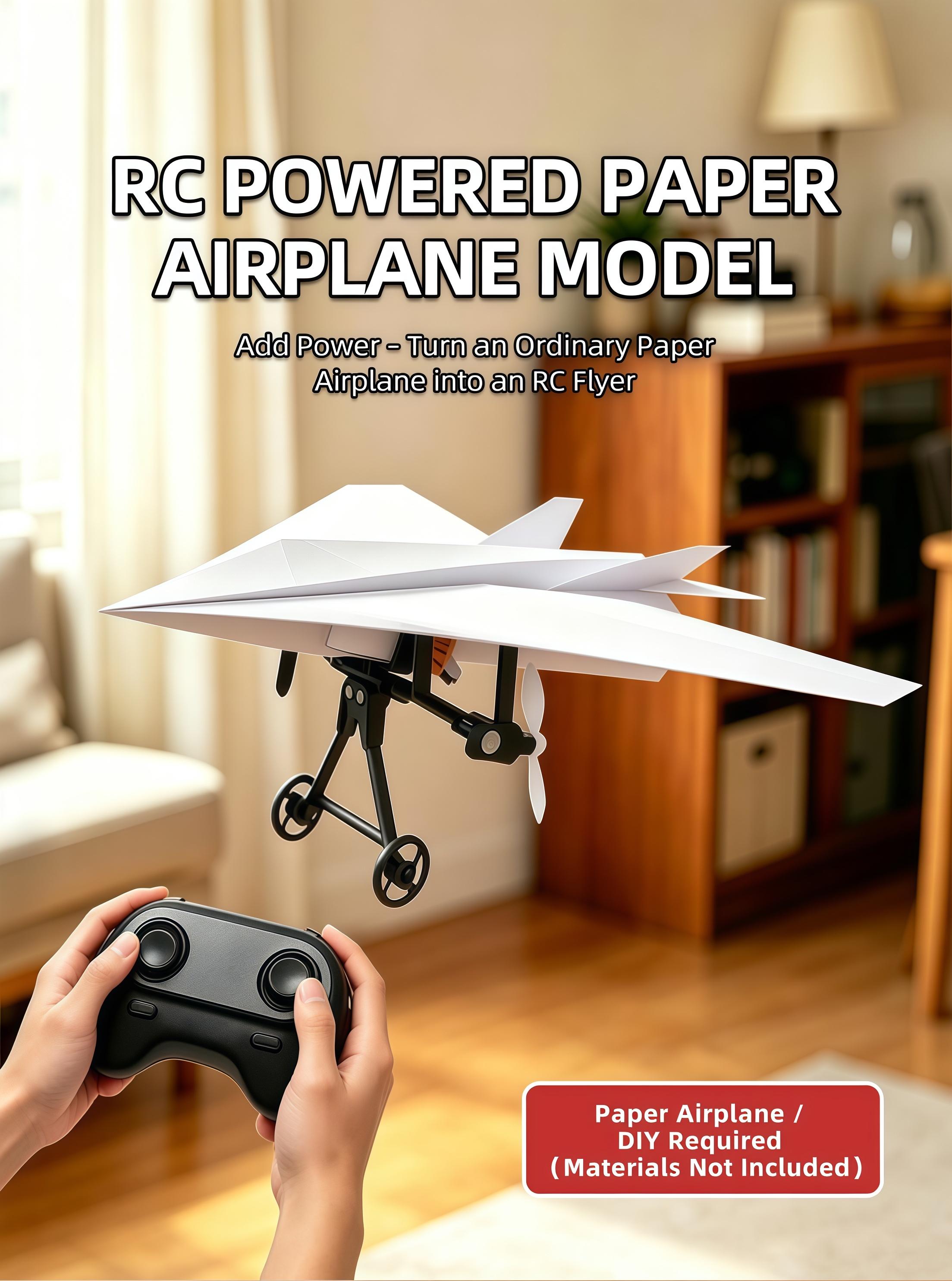 RC Paper Aircraft Construction Kit - Remote-Fly DIY Foldable Toy with Gyro Stabilizer, Dual Props, Easy-to-Fly STEM Toy, Birthday Gift for Kids Boys