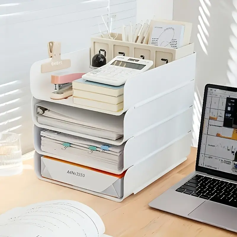 Stackable Desktop Organizer, A4 Paper Book Glasses Watch Stationery Storage Box, Office Dorm Accessory, Home Organization Supplies, Office Accessories