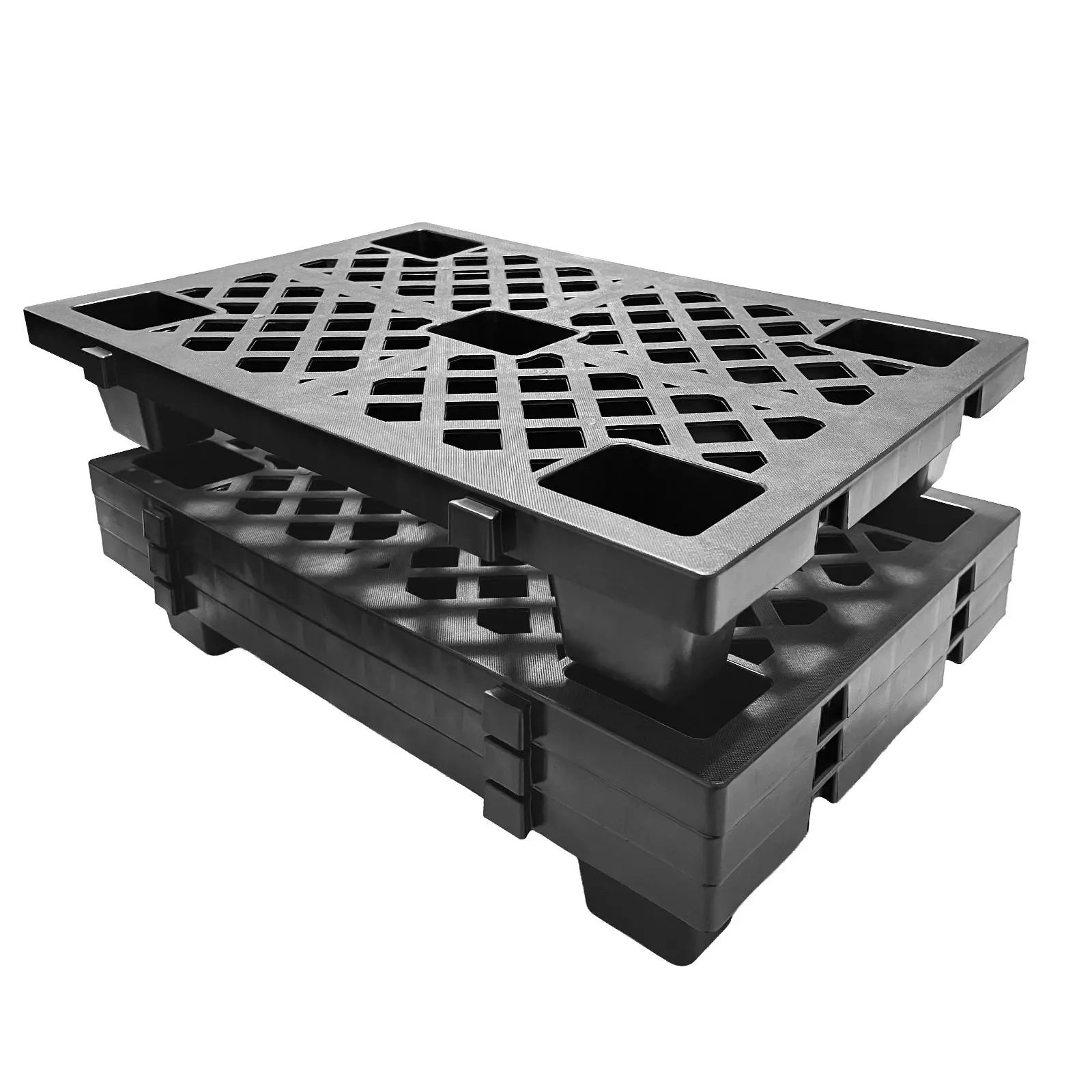 Garvee Heavy Duty Nestable Plastic Pallet, Stackable Ventilated Grid, Waterproof & Damp-Proof, Forklift Compatible, Industrial Material Handling, Black, 4 Pack
