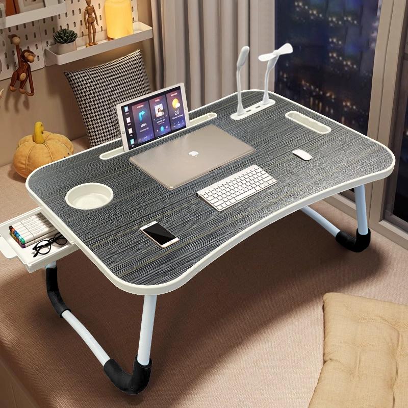 Foldable Breakfast Tray Lap Desk| 6-In-1 Multi-Function With USB Charging Fan Lamp| Cup Book Holder Drawer For Outdoor